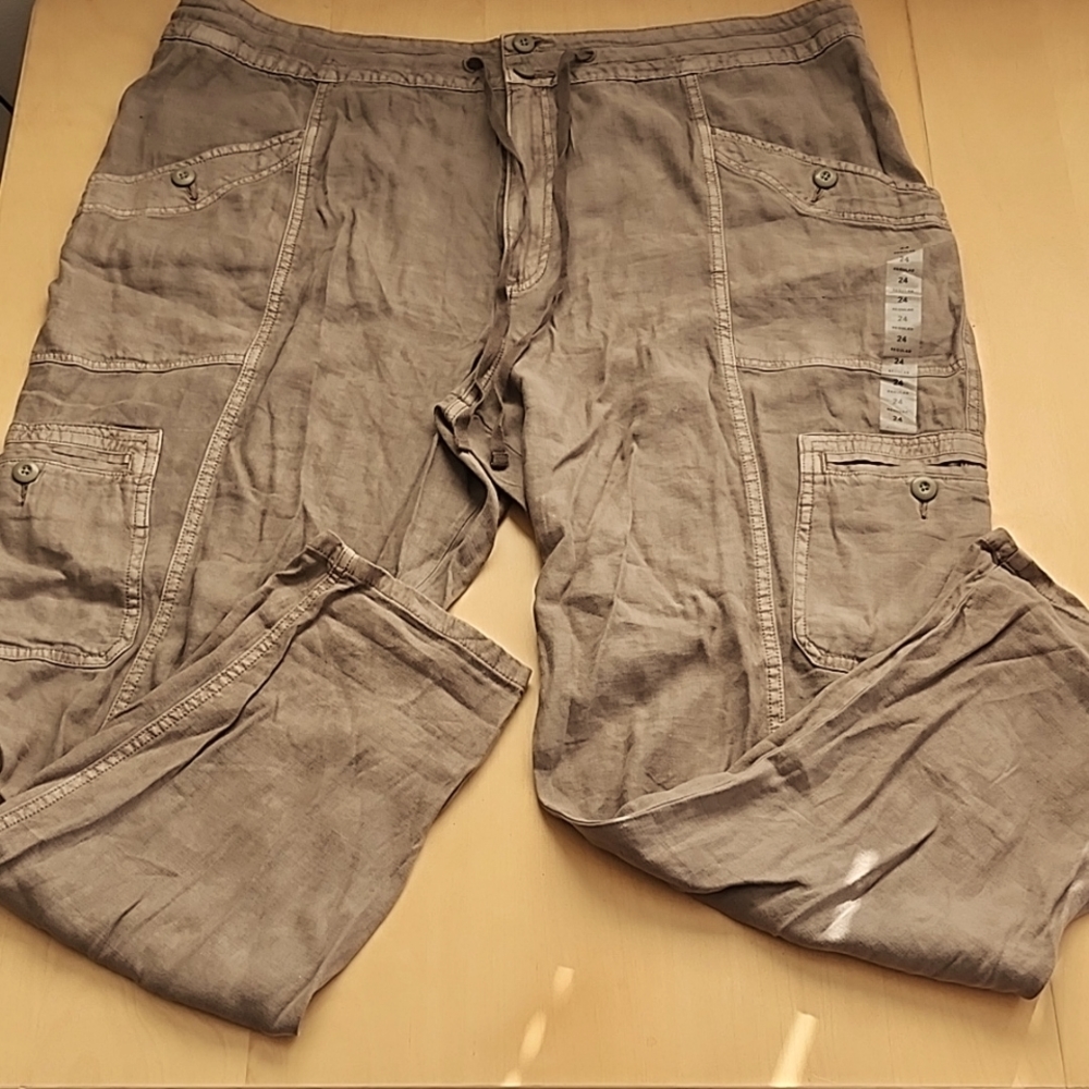 American Eagle Outfitters size 24 olive green linen cargo pants